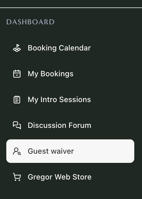 Guest Waiver location in the Gregor booking dashboard