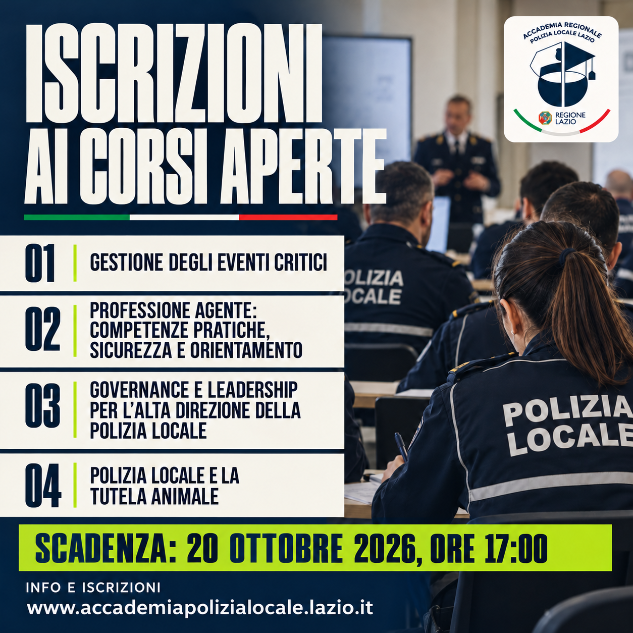 Iscrizioni aperte ai quattro corsi dell’Accademia: scadenza 20 ottobre 2026, ore 17:00
