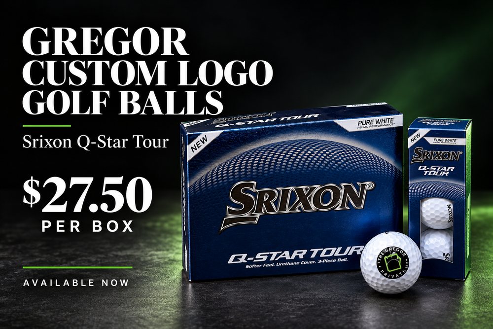Gregor custom logo Srixon Q-Star Tour golf balls, $27.50 per box